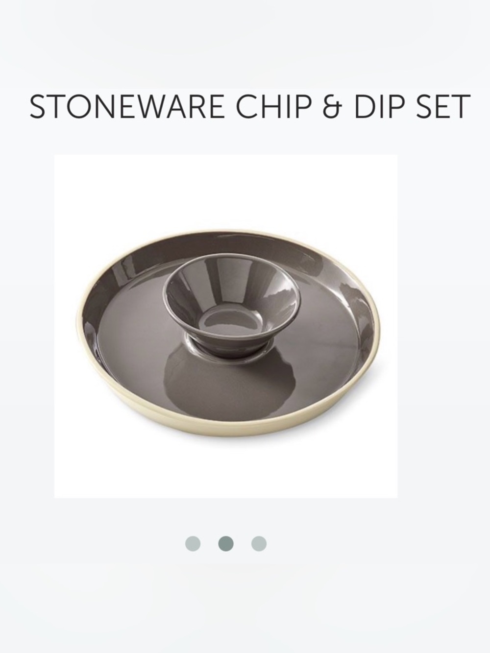 Pampered Chef Stoneware Chip & Dip Set in Gray with Cream Rim